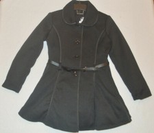 Girl's Joujou Black Button Front Long Sleeve Belted Flare Coat Sizes S, M, L