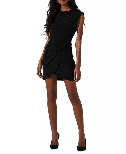 Astr the Label Women’s Lunette Glitter Twist-Front Bodycon Mini Dress, Black,...