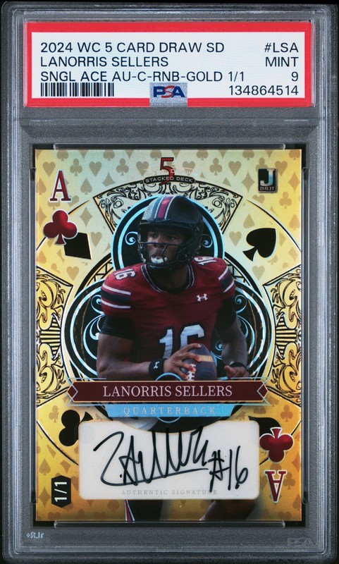 WILD CARD 5 CARD DRAW STACKED DECK SINGLE ACE AUTOS LANORRIS SELLERS 1/1 PSA 9