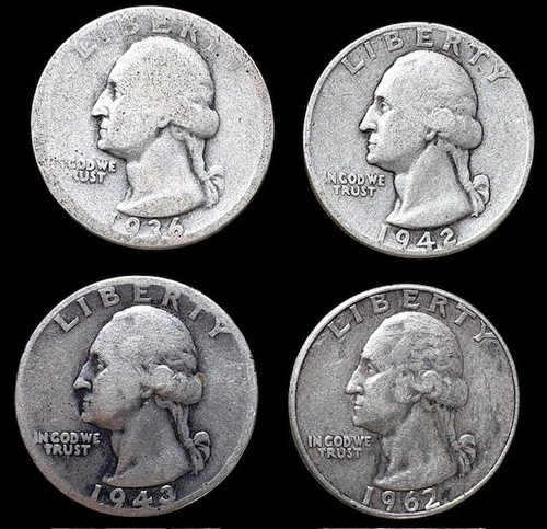 Washington Quarters - 90% Silver, 1932-1964 series, Lot of 4