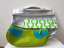 Lot of 3 CLINIQUE Silver  Green Zippered Makeup Bags/Cosmetics Travel Pouches