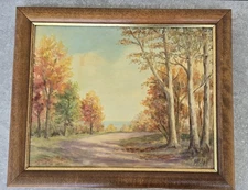 16 X 13" Impressionist Oil Painting Artist Signed M. Wall Autumn Scene FREEUSHIP