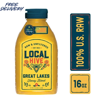 Local Hive, Raw & Unfiltered, 100% U.S. Great Lakes Honey Blend, 16 oz Bottle