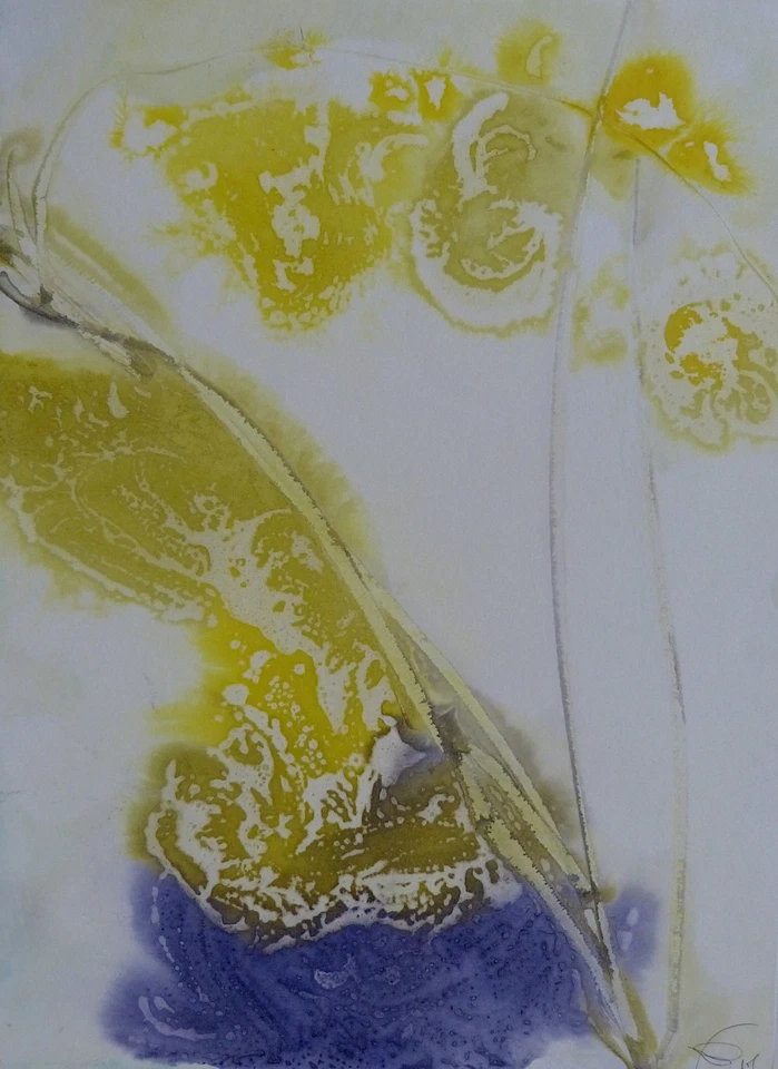 BIOS original-Kunst bunte Zeichnung abstrakte Malerei Aquarell Blumen BELAUBRE - Bild 1 von 1