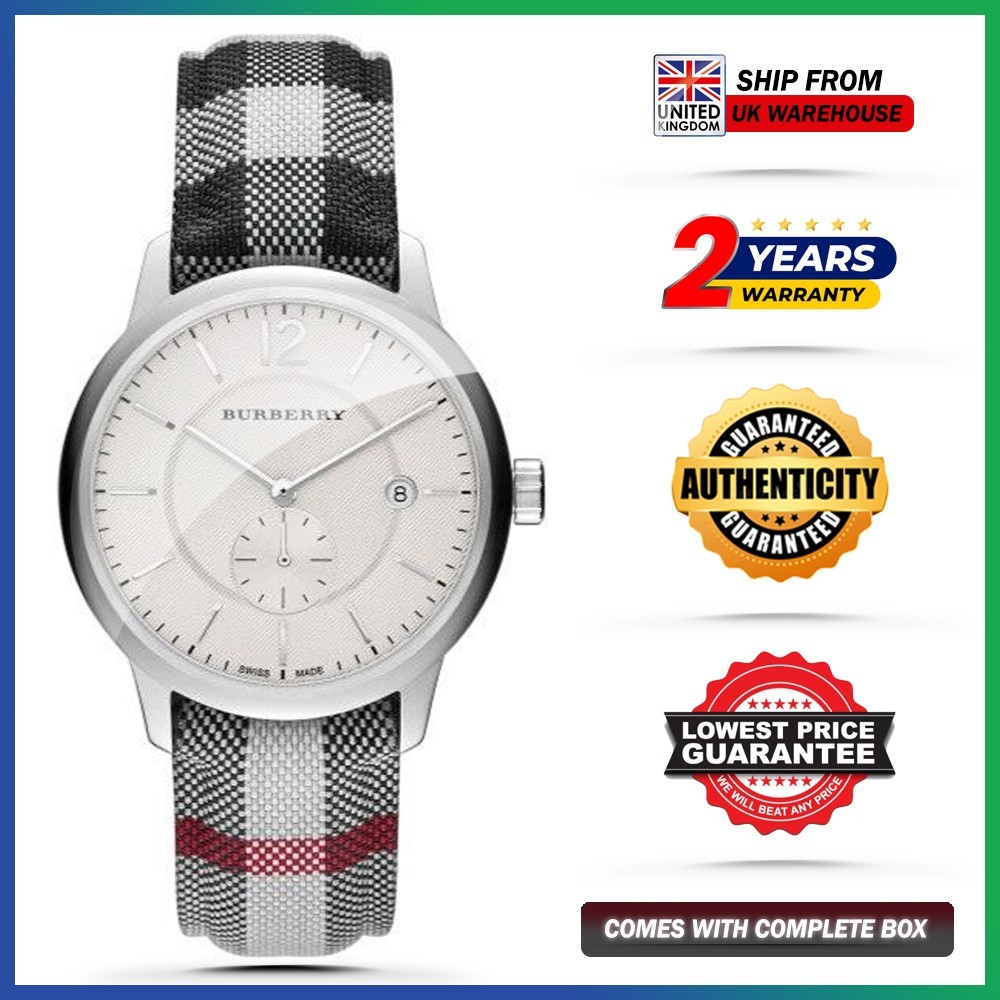 New BURBERRY BU10002 The Classic Horseferry Silver Dial Leather Strap Mens Watch