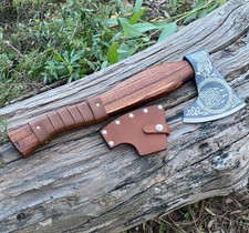 Hand Forged Carbon Steel Viking Hatchet Lion Paw Throwing Axe Leather Sheath