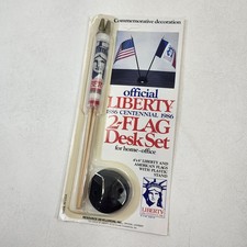 Statue of Liberty 2-Flag Desk Set Vintage 1986 Commemorative Made in USA NEW NOS