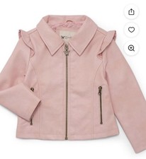 Girls Faux Leather Ruffle Motto Jacket - Jessica Simpsons - Pink Size Large