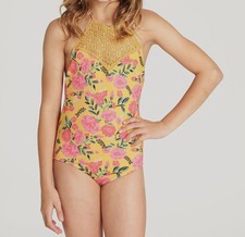 Billabong Kid's Girl's Yellow Crochet Halter Sun Dream One-Piece Swimwear Size 4