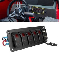 Eurowagens 5 Gang Led Rot Licht Wippenschalter Panel 4.8A Dual Usb 12V/24V