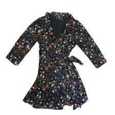 Madewell Medium Sheer-Sleeve Ruffled Wrap Dress in Finch Floral Black