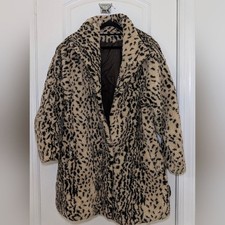 Vintage Leopard Faux Fur Coat M Plush Modacrylic Jacket Mob Wife Slavic Girl Gla