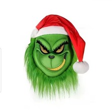 The Grinch Full Head Latex Mask Hat Adult Monster Christmas Cosplay Costume