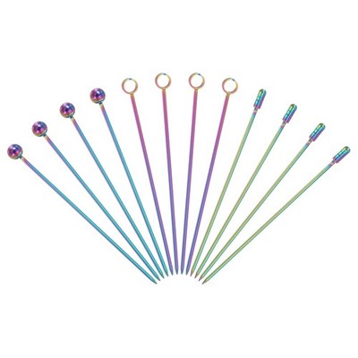 12 Stück Edelstahl Cocktail Zahnstocher 4,33'' Laser Perle/Ring/Zylinder