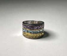 Elegant 925 Sterling Silver Multicolor Stones Ring / Size 6