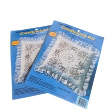 NOS Vintage 1983 Candlewick Kit Lace Edged Pillow Kits 2 Sealed NEW