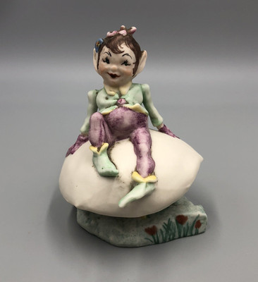 Vintage Royal Crest China Pixie Elf on Mushroom Figurine by Wanda Baldwin