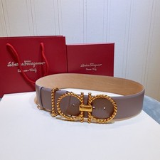 Salvatore Ferragamo Gray Leather Belt Gold Gancini Buckle 6cm