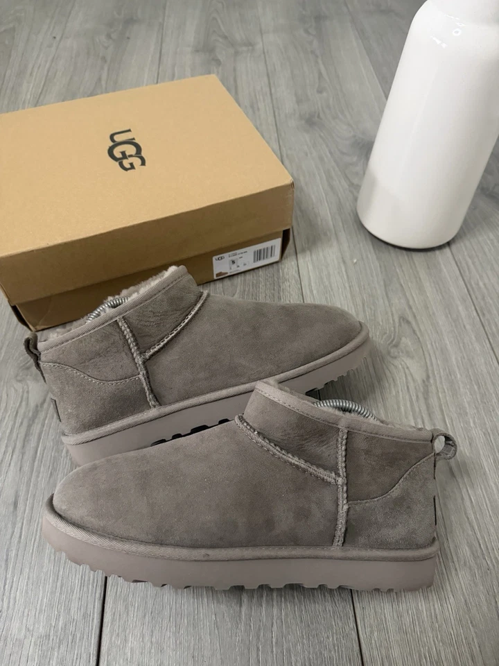 UGG Ultra Mini Grey Suede Lined Ankle Boots Slip On Women’s UK 5, photo 3 of 5