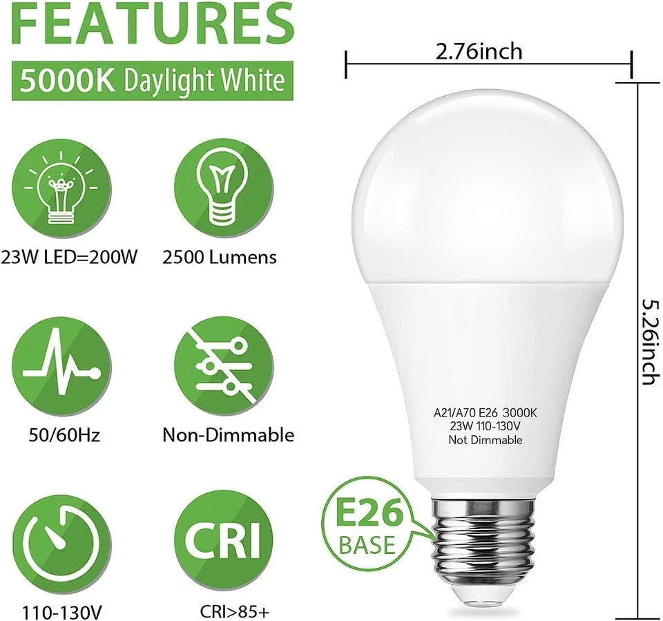 Long Life 24-Pack LED Light Bulbs - 23W A21, 2500 Lumens, Instant Brightness - Image 4 of 4