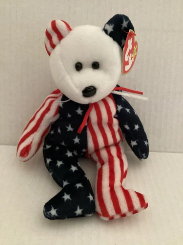 VINTAGE NEW TY Beanie Babies SPANGLE RED WHITE & BLUE bear 6-14-99