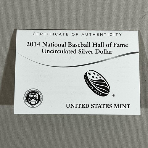 2014-P National Baseball Hall of Fame UNCIRCULATED Silver Dollar COA - COA Only!