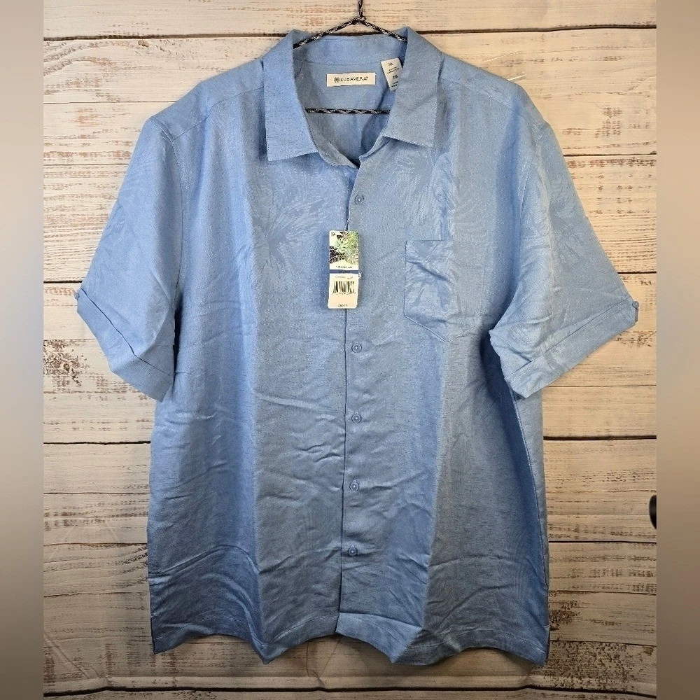 NWT Cubavera Blue Tropical Leaf Textured Short Sleeve Button Up Shirt XL Resort
Opens in a new windo