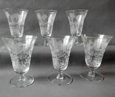 Vintage Morgantown Mayfair Etched Glasses Cocktail Juice Ice Tea Water 6 Footed 