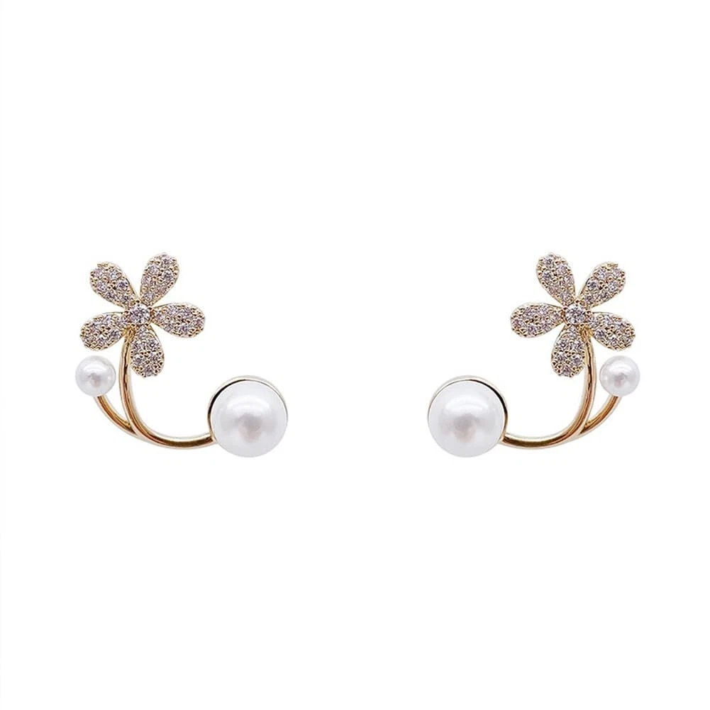 Shining Diva Fashion Stylish White Pearl Flower Earrings for Women