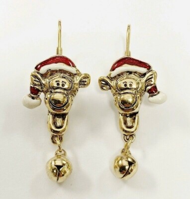 VINTAGE DISNEY TIGGER WEARING SANTA HAT WITH DANGLE BELL EARRINGS  V724RL