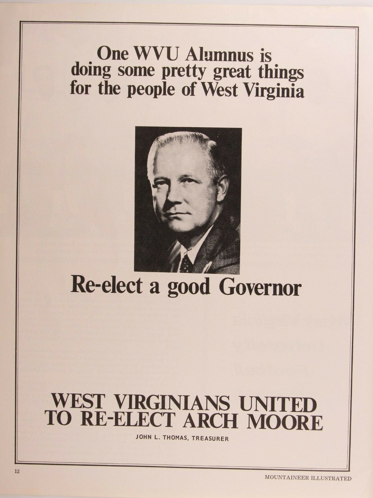 RE ELECT Arch Moore West Virginia Governor 1974 Original Print Ad 8.5 x 11" eBay