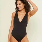 Andie Swim Sardinia One Piece Swimsuit V Neck Low Back Black M