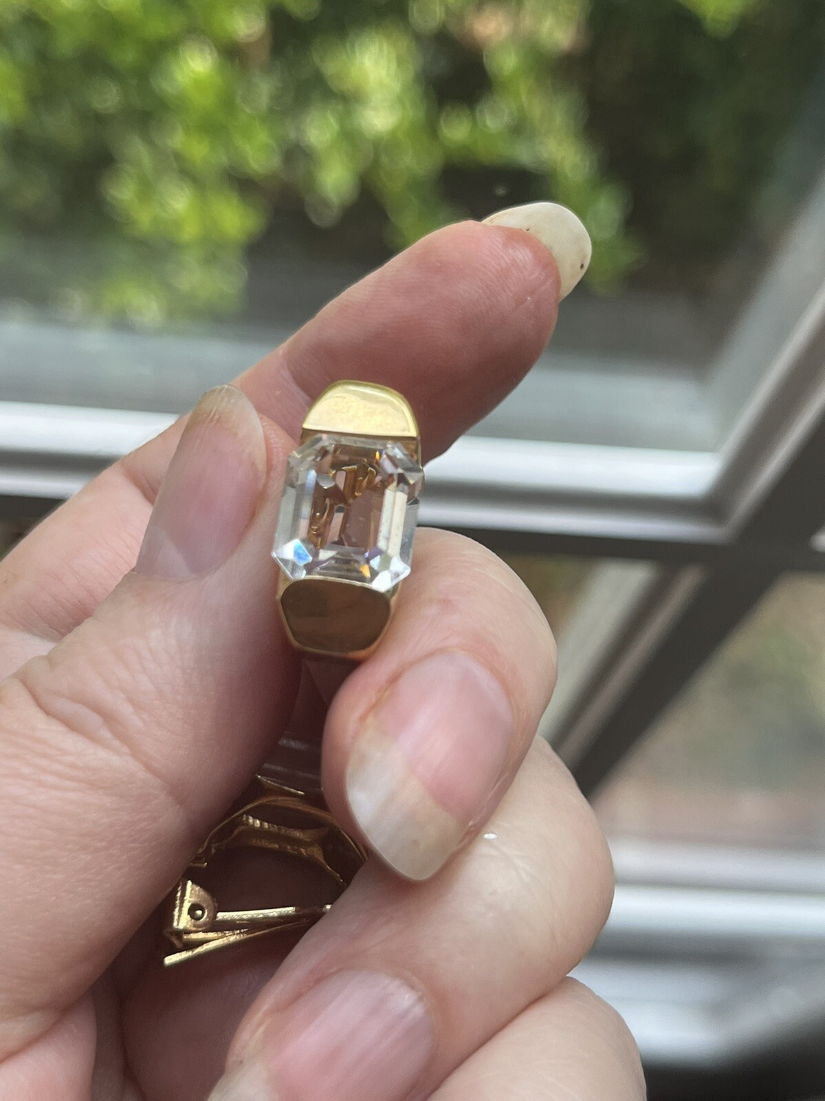 Vintage  Gold Tone Rectangle Shape Rhinestones Ge… - image 4