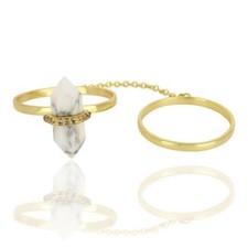 925 Sterling Silver Handmade Double Finger Ring Gemstone Ornament Jewelry