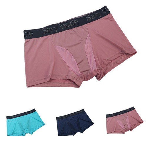 Comfortable Mens Spandex Boxer Briefs Shorts with Bulge Pouch Blue L