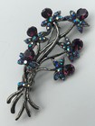 flower bouquet Ab blue accents Beautiful purple rhinestone brooch pin