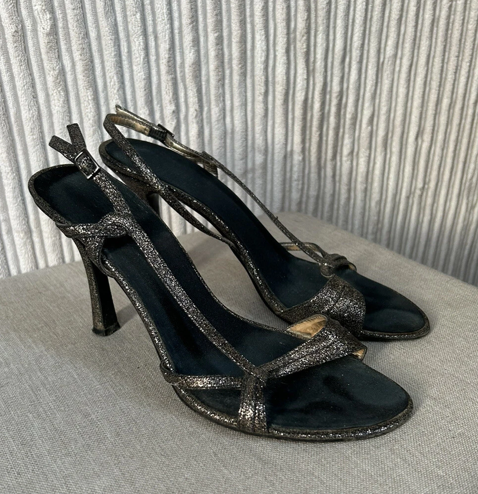 Ladies Nine West Bronze brown Sparkly 3.5 Stiletto Heel Sandals UK 5.5 US 7W