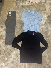 Boy  s uniform gray pants long sleeve polo shirt blue black size 16 husky 16