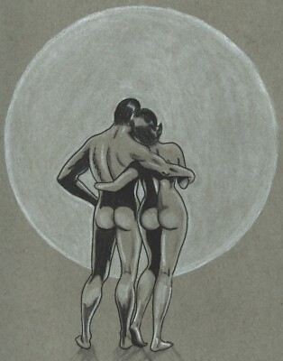 Nude figure drawing couple kiss my ass valentines moon ink artist Jerome Cadd