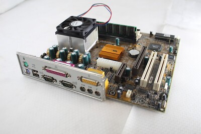 Vintage Motherboard Athlon PCchips M805LR REV:1.0 No CPU w/ Heatsink , 256MB RAM