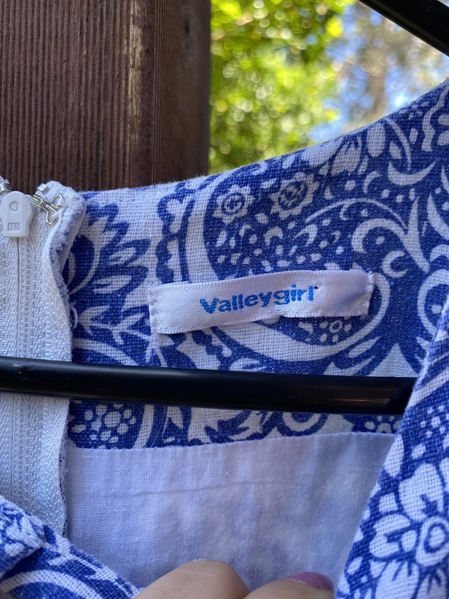 Size 10 VALLEY GIRL Blue White Paisley Fit Flare Cotton Dress