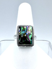 Sterling Silver Abalone Ring Size 9 --10.5 x 14.5 mm