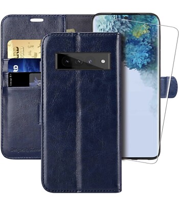 MONASAY Wallet Case für Google Pixel 7 Pro RFID Schutz Flip Folio Leder Blau