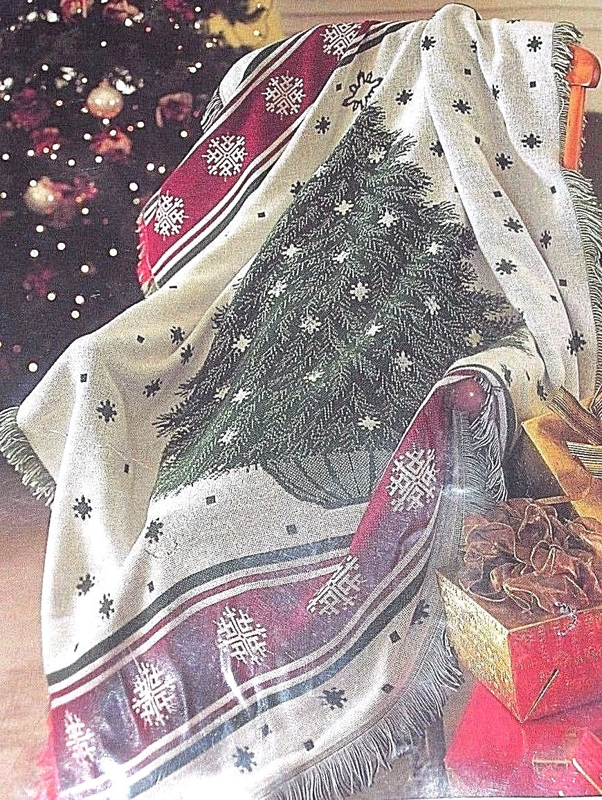 NEW Christmas Tree Throw 50x58" Fringe Double Woven Jacquer Blanket Couch Lap