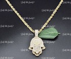 14k Yellow gold Natural Diamond Hamsa pendant with Rope chain necklace 7.50 ct — photo 3
