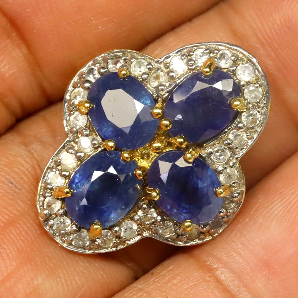 925 Sterlingsilber 6 X 8 Mm. Blauer Saphir & Zirkon Schmuckring Größe 6.5 - Bild 2 von 4