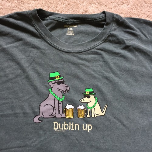 Teddy The Dog Dublin Up Long Sleeve Crew Neck Shirt Green Mens 2XL Cotton