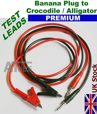 Premium Test Leads 4mm Banana Plug to Moulded Crocodile Alligator Clip 1m - UK