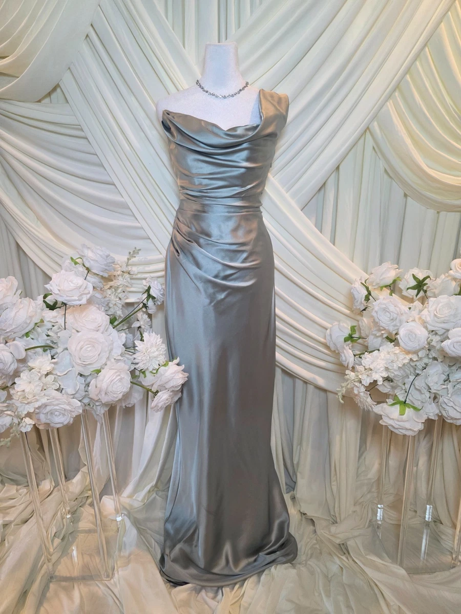 silver satin dress fifty shades darker Dakota Johnson Silver Dress Backless Satin Prom Dress in Fifty Shades   Hoprom