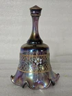 Fenton Hand Painted Plum Carnival Glass Bell, Crimp Edge 7" Vintage SIGNED